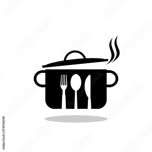 Cooking pan icon sign with shadow