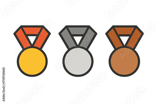 Gold silver bronze achievement award medals set for first second third place