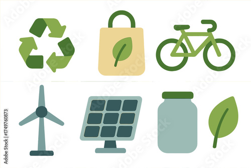 Collection of icons for sustainable living and renewable energy concepts