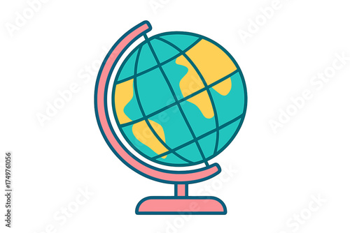 Stylized desktop globe on stand with continents and oceans