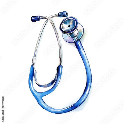 Stethoscope, watercolor drawing vector, isolated on a white background.