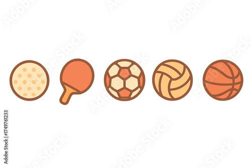 Five distinct sports equipment icons including pickleball and paddle