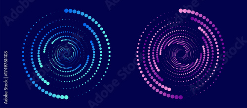 A swirling spiral of moving particles. A dynamic abstract design element. Vector technologies.