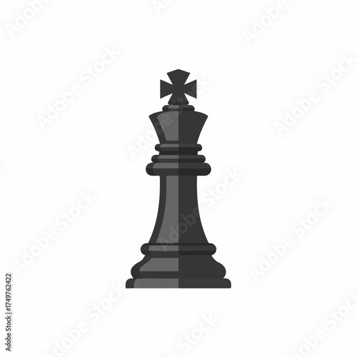 A commanding 2D flat icon of a chess king piece powerfully represents strategic royalty and ultimate authority on a clean white background, conveying leadership and control.