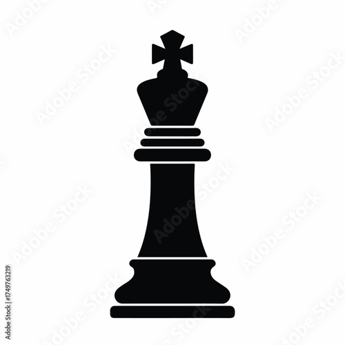 A commanding chess king piece is presented as a clean and modern flat vector illustration, isolated against a pristine white background, symbolizing strategy and leadership in games.