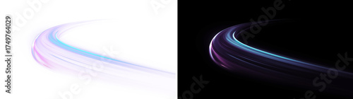 Futuristic light trail swoosh PNG. Abstract neon motion effect.