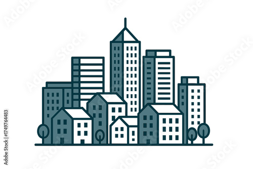 Modern city skyline with mixed residential and commercial buildings outline