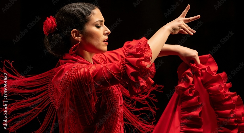 custom made wallpaper toronto digitalPassionate flamenco dancer in vibrant red dress showcasing traditional movements and expressions. Flamenco performance highlights rhythmic grace and cultural heritage.