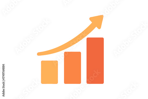 Bar chart with upward trending curved arrow icon indicating positive growth