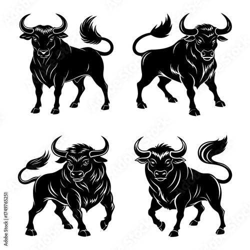 Powerful Bull Silhouettes Collection