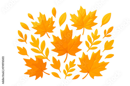 Scattered assortment of orange and yellow autumn leaves design elements