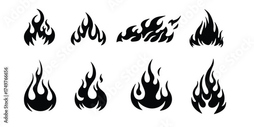 set of fire flames black and whit