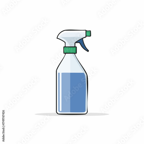 Simple Illustration of a Blue Liquid Trigger Spray Bottle