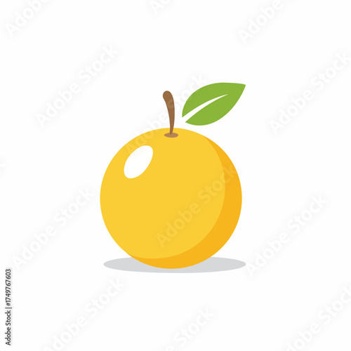 Stylized Tangerine Fruit with Leaf and Stem on Plain Background