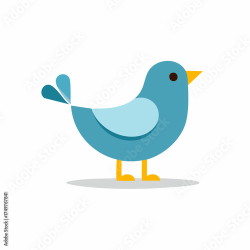 Cheerful blue bird illustration with yellow beak and feet in a simple flat design style