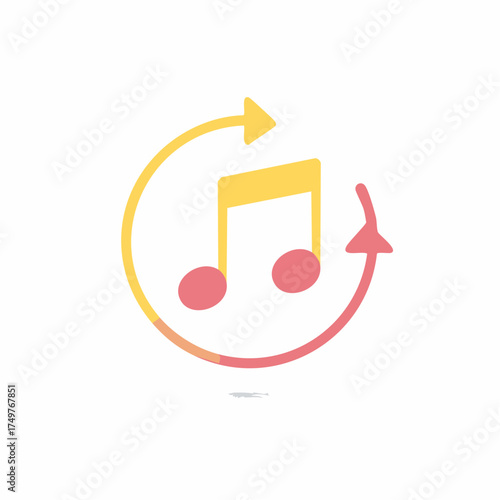 Music loop icon with two notes and circular arrows indicating repeat function