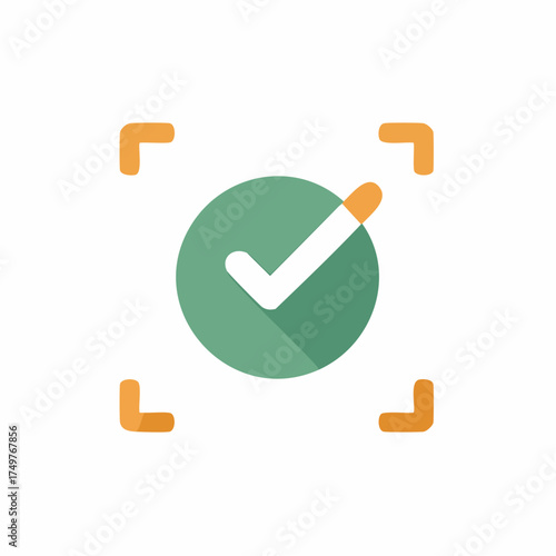 Green Check Mark Inside Circle with Corner Marks