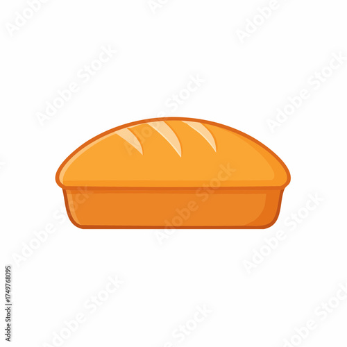 Freshly baked loaf of bread with a golden crust in a baking pan