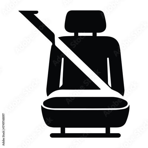 Seatbelt Protection Safety Symbol – car seat with safety belt illustration, passenger protection, driving safety, and transportation security design vector