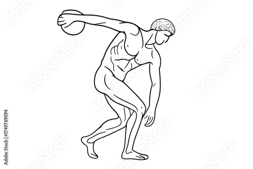 Outline of ancient Greek discus thrower statue in throwing motion