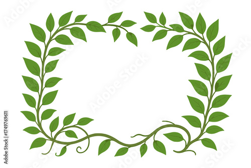 Lush green leafy vine border frame with curling tendrils