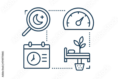 Icons for monitoring sleep quality and promoting a healthy lifestyle routine