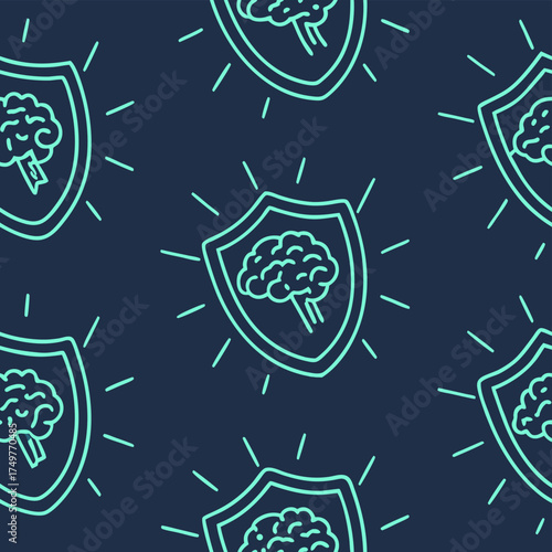 High quality photo of a stylized brain inside a shield emblem on a dark blue background vector