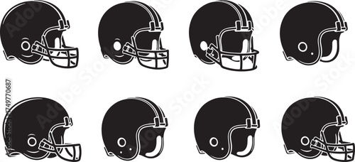 Collection of American Football Helmets Front and Side Views Isolated