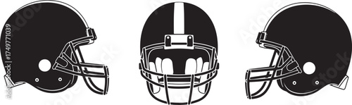 Classic Football Helmets Multiple Angles Detailed Illustration Set