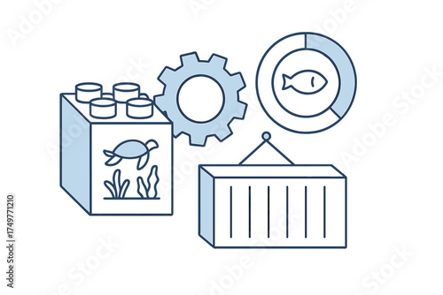 Marine life protection and global shipping logistics concept icons