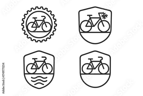 Four distinct bicycle and cycling sport emblems and icons