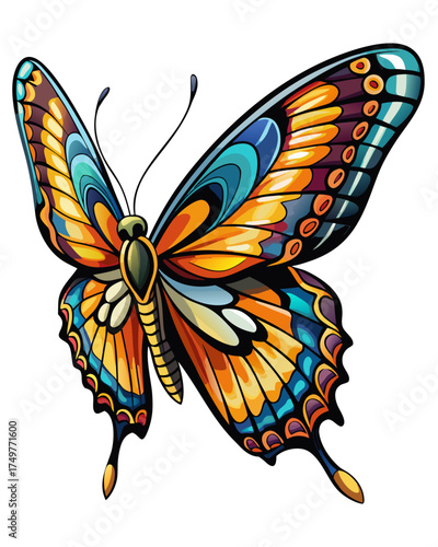 Butter fly, flying , real print Style, white background