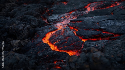 An Aerial View of a Fiery and Molten Lava Field