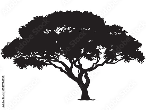 Serene Ascension Tree Silhouette Depiction in 2D Vector Line Art Style