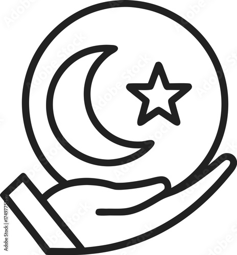 Moon with Star in Hand Vector Icon