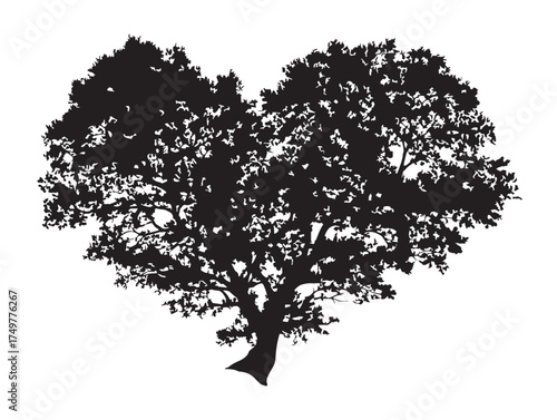 Timeless Heartwood Tree Silhouette Illustration in 2D Vector Line Art