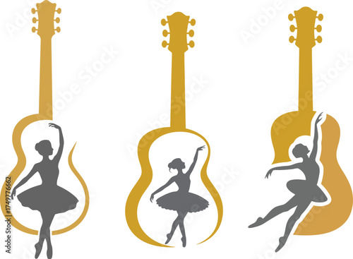 Ballerina Silhouette Guitar Music and Dance Logo

