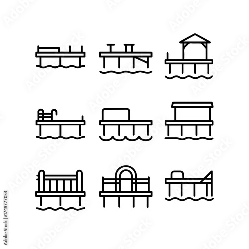 set of outline icons piers vector on a white background
set of 9 line icons, vector, on a white background