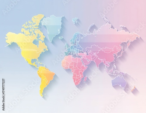 Wallpaper Mural Pastel colored world map illustration with subtle shadows and a gradient background Torontodigital.ca