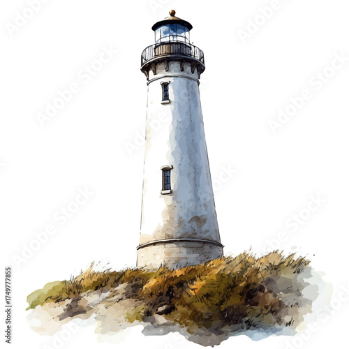 Lighthouse Beacon, watercolor drawing vector, isolated on a white background.