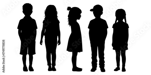 Children Silhouettes - Kids Standing Full Length Vector