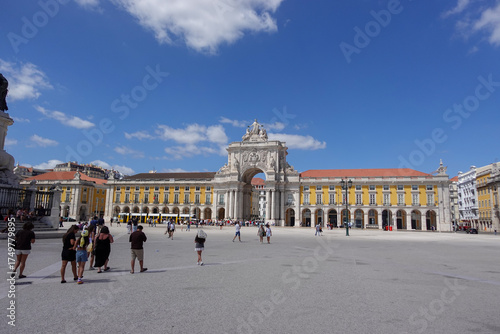 Lisbon, Portugal August 23rd 2025; Praça do Comércio, where Lisbon opens to the river beneath its triumphant arch.