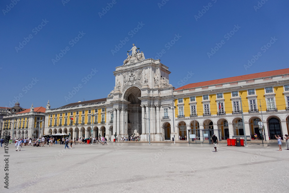 Fototapeta premium Lisbon, Portugal August 23rd 2025;&nbsp;Praça do Comércio, where Lisbon opens to the river beneath its triumphant arch.