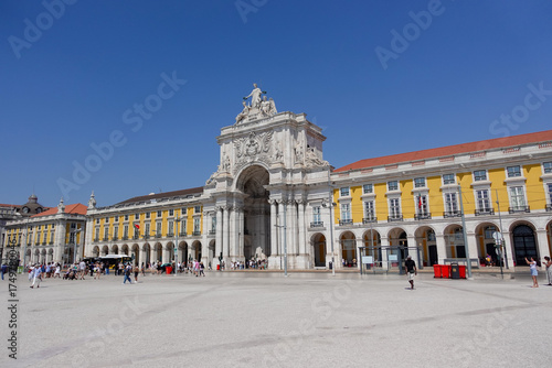 Lisbon, Portugal August 23rd 2025; Praça do Comércio, where Lisbon opens to the river beneath its triumphant arch.