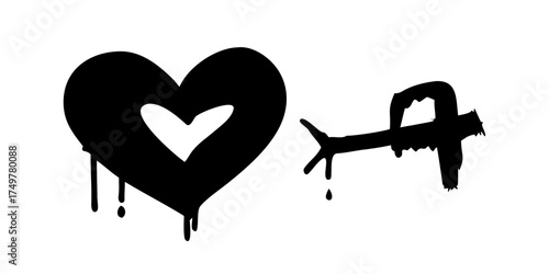 Spray painted graffiti heart sign in black over white. Love heart drip symbol. isolated on white background. vector illustration .vector icon




