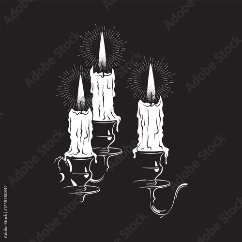 Hand drawn candles witch or vampire aesthetic gothic sticker, patch or print design vector illustration.