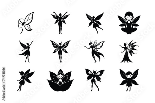 set of black silhouettes of butterflies