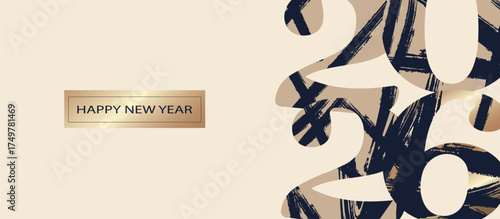 Festive banner Merry Christmas and Happy New Year Year numbers with ink strokes. Illustrations for greeting cards, website banners, and social media.