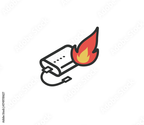 モバイルバッテリー　発火事故のアイコンイラスト