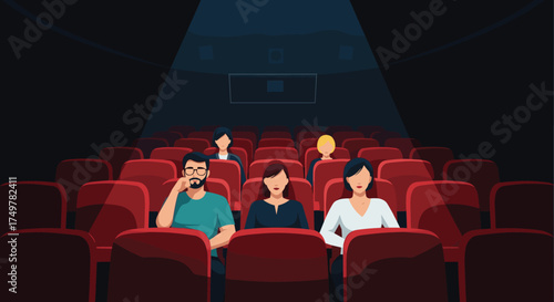 People watching a movie in a dark movie theater.